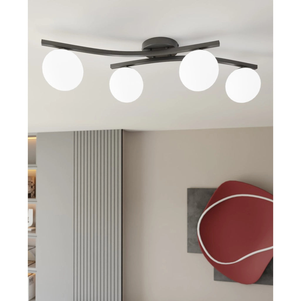 Lampada a sospensione Opus in acciaio nero opaco e vetro
