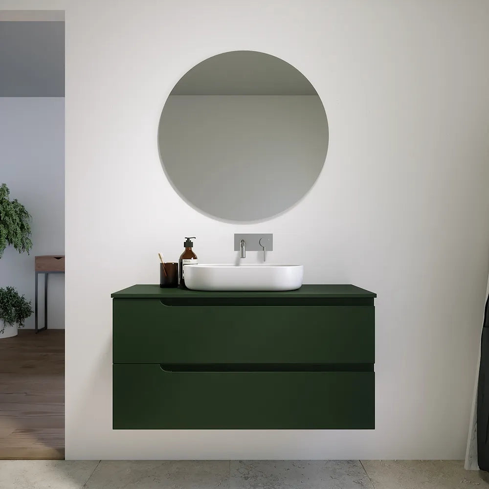 Mobile bagno sospeso 80 cm due cassetti verde foresta opaco con top | Ardenne