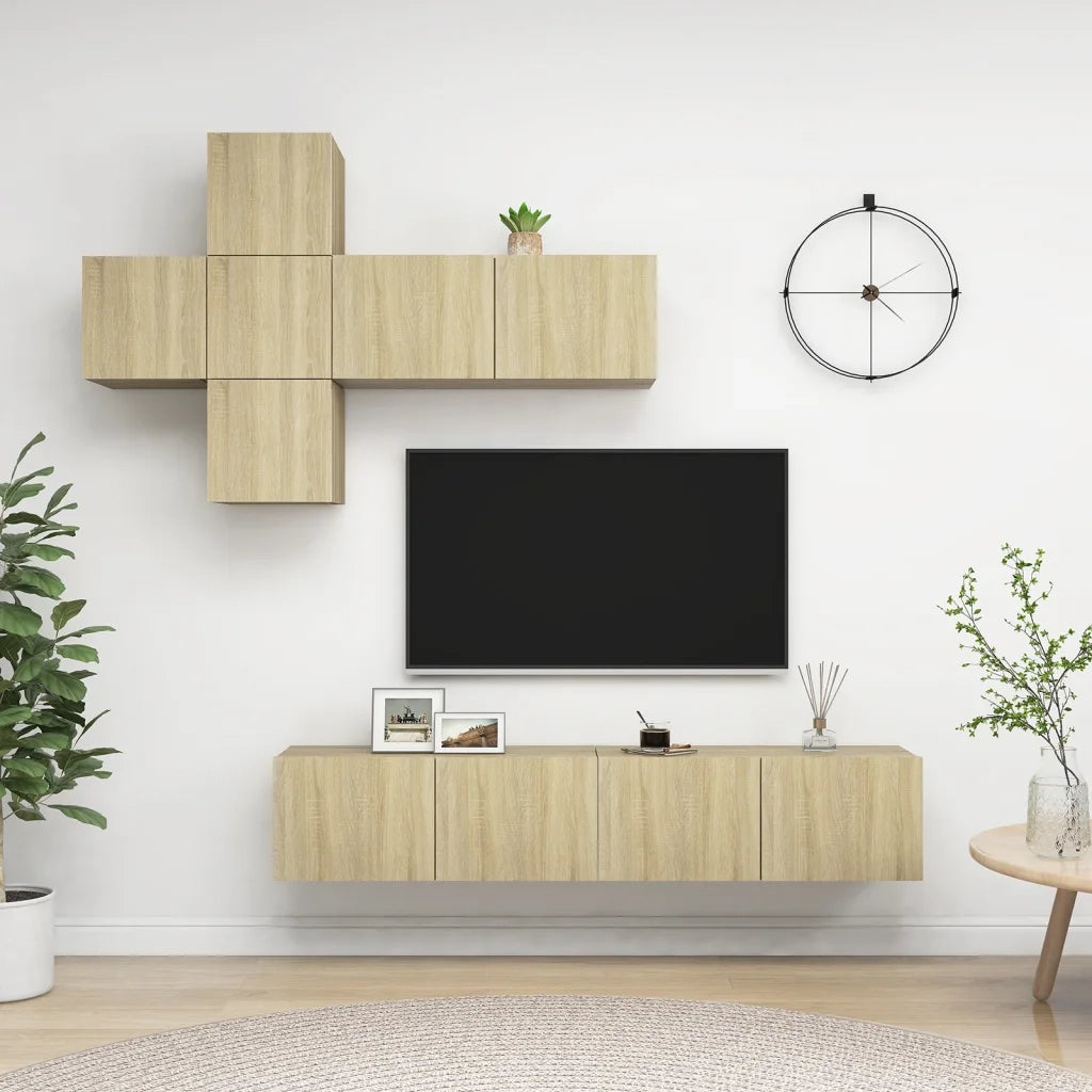 Set di Mobili Porta TV 7 pz-Set di 7 Credenza per TV Rovere Sonoma in Legno Multistrato 494973