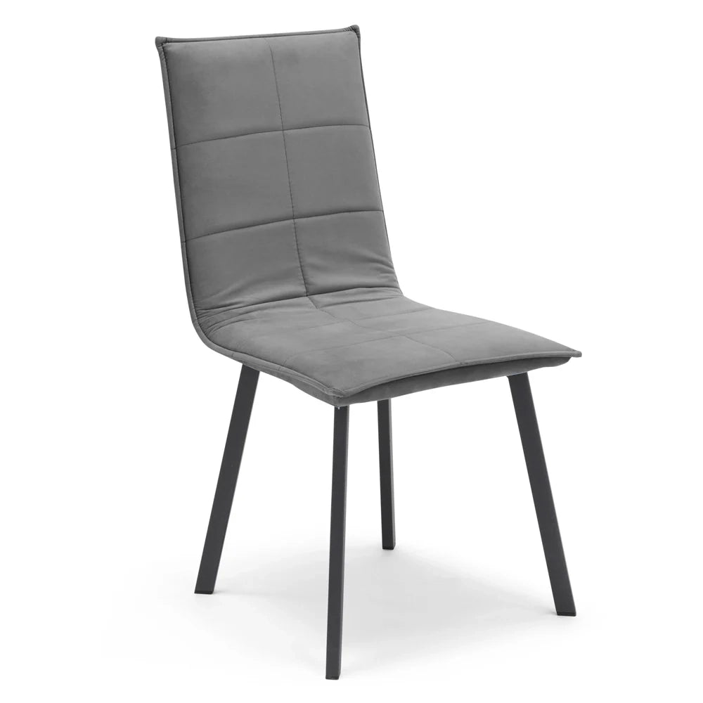 Set 2 sedie Imbottite MARILU', Base quadra in metallo, ideale per sala da pranzo, soggiorno, ufficio, sale d'attesa, tessuto trapuntato a rettangoli colore Grigio, Design moderno