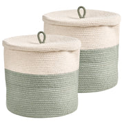 Cestino in tessuto di cotone bianco sporco con accessori per la conservazione del coperchio boho