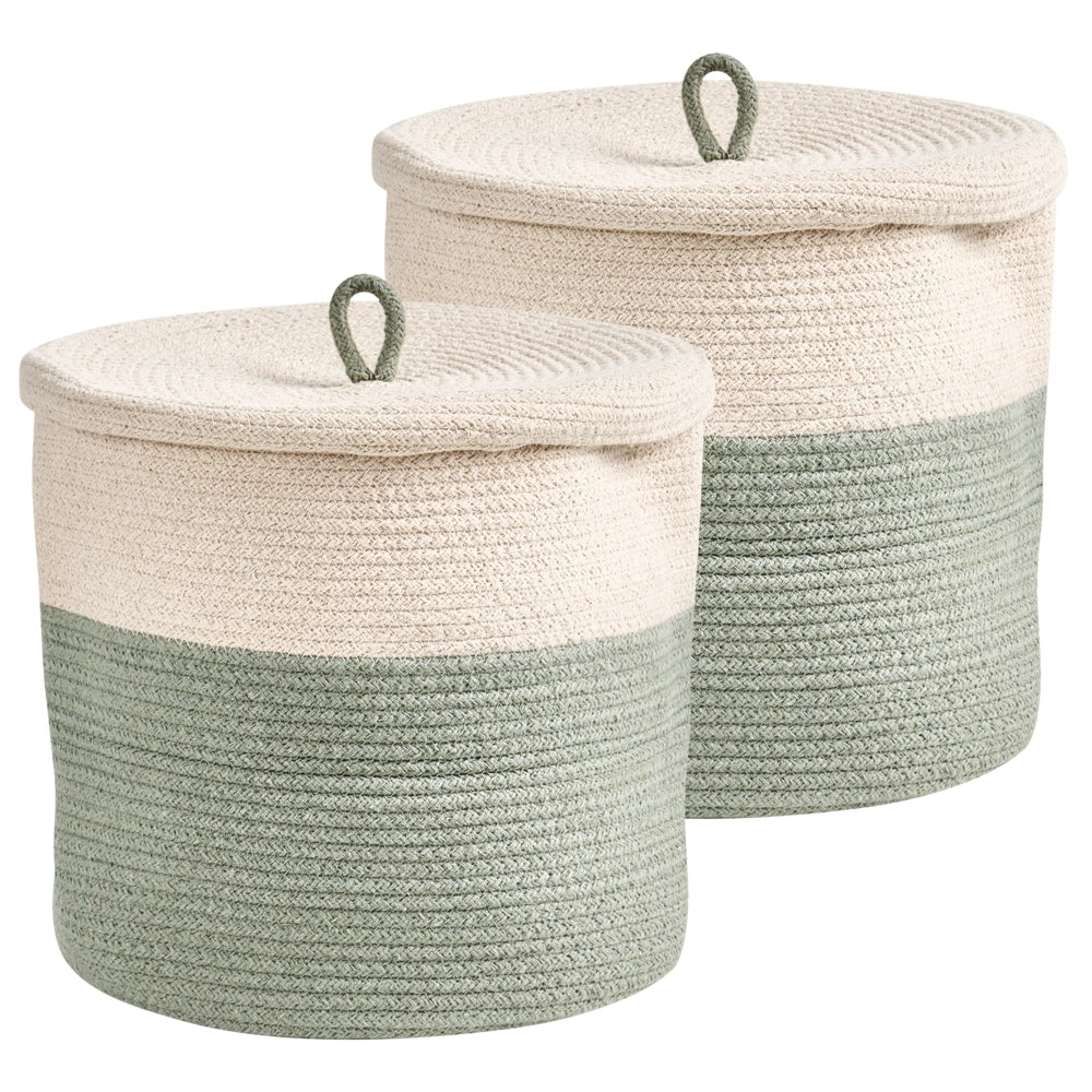 Cestino in tessuto di cotone bianco sporco con accessori per la conservazione del coperchio boho