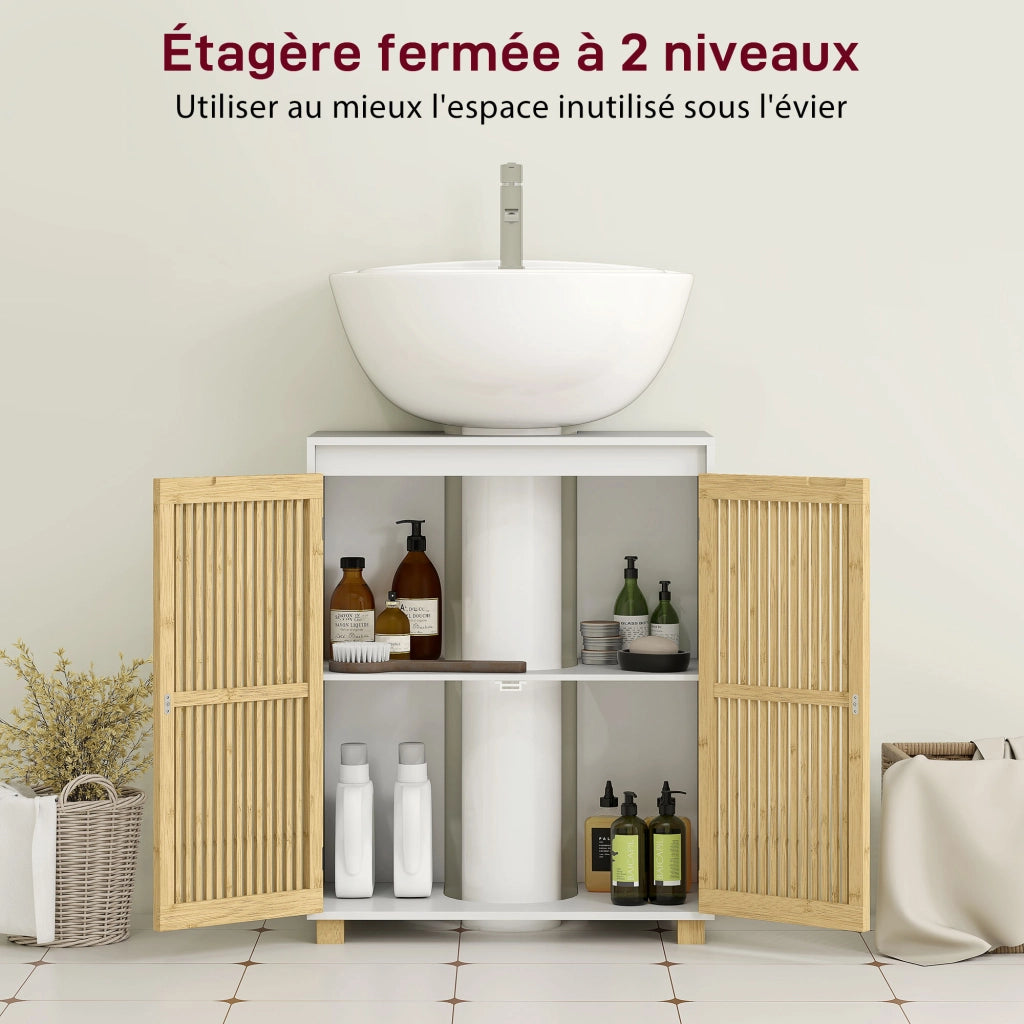 Mobiletto sottolavabo bagno ¨C zephmum ¨C 60x30x75 cm legno bamb¨´ effetto naturale