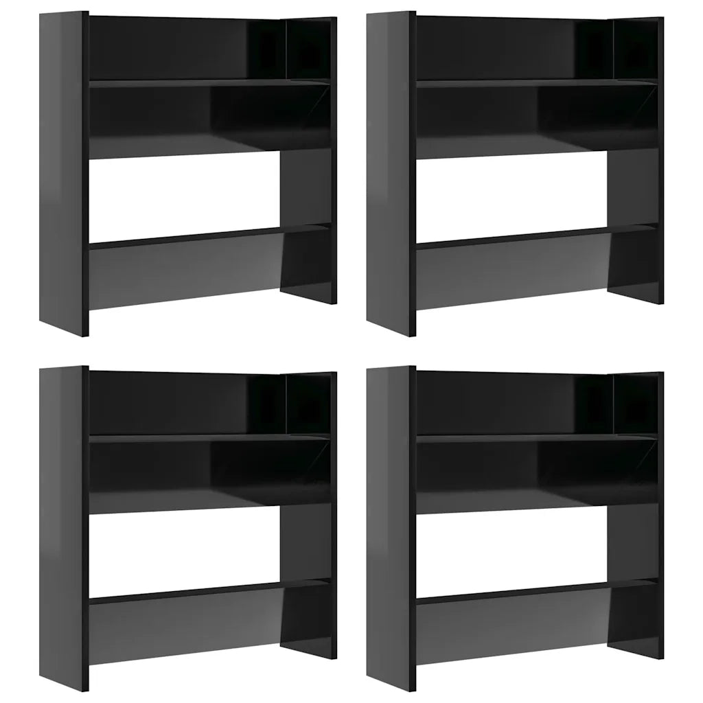 Scarpiere a Muro 4pz Nero Lucido 60x18x60cm Legno Multistrato 806737