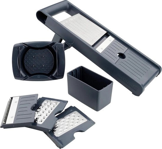 Mandolina multifunzionale regolabile 35 x 12 x 425 cm 4 diverse lame e diverse spessore con protezione contro il taglio Linea EasyPrepare blu argento - insieme di accessori da cucina
