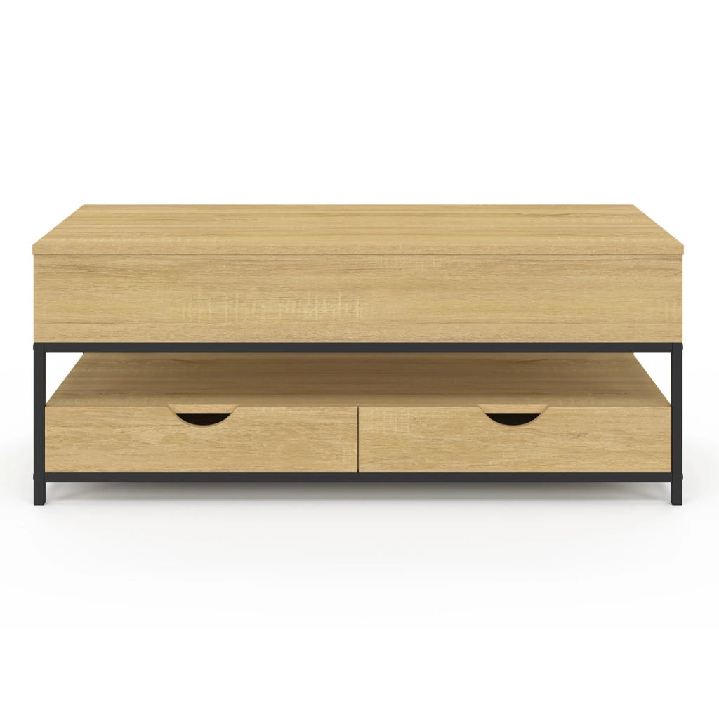 IDMarket - Tavolino rettangolare alzabile DETROIT con 2 cassetti dal design industriale