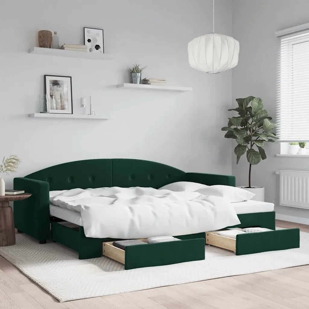 Divano Letto Estraibile Cassetti Verde Scuro 80x200cm Velluto 3197344