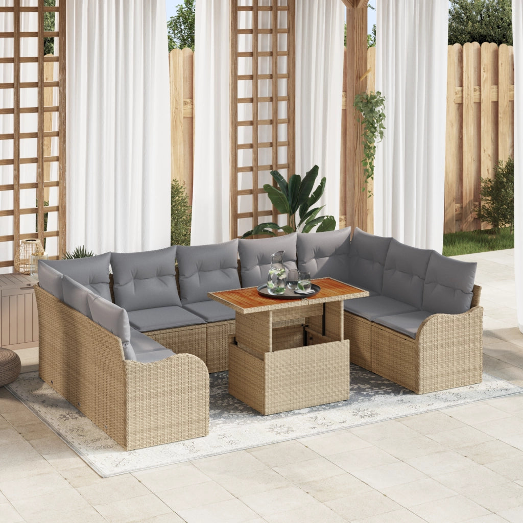 Set Divano da Giardino da 10 Pezzi con Cuscini Beige