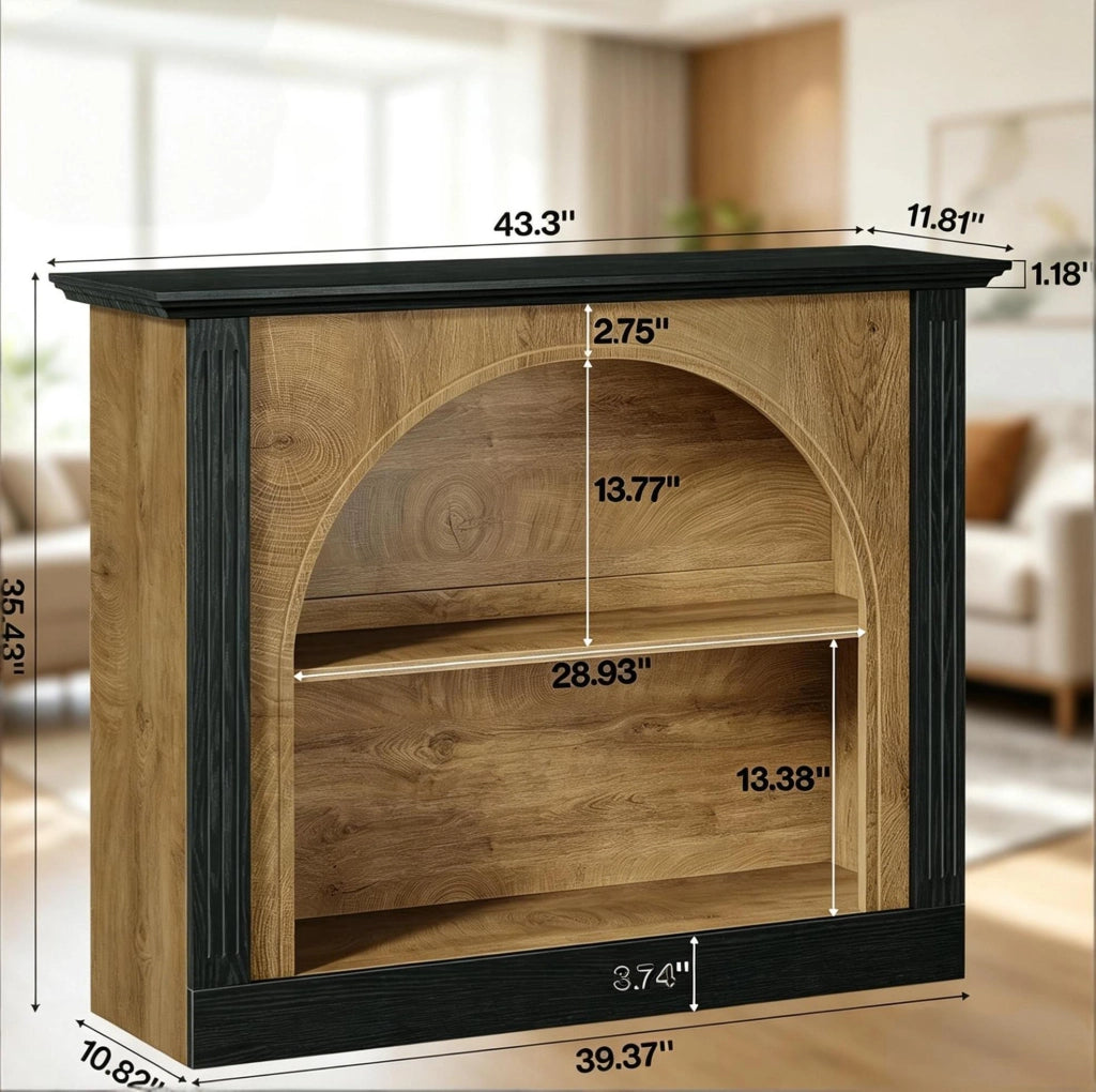 Tavolo consolle a 3 livelli in legno nero e rustico; piano 110 x 30 cm