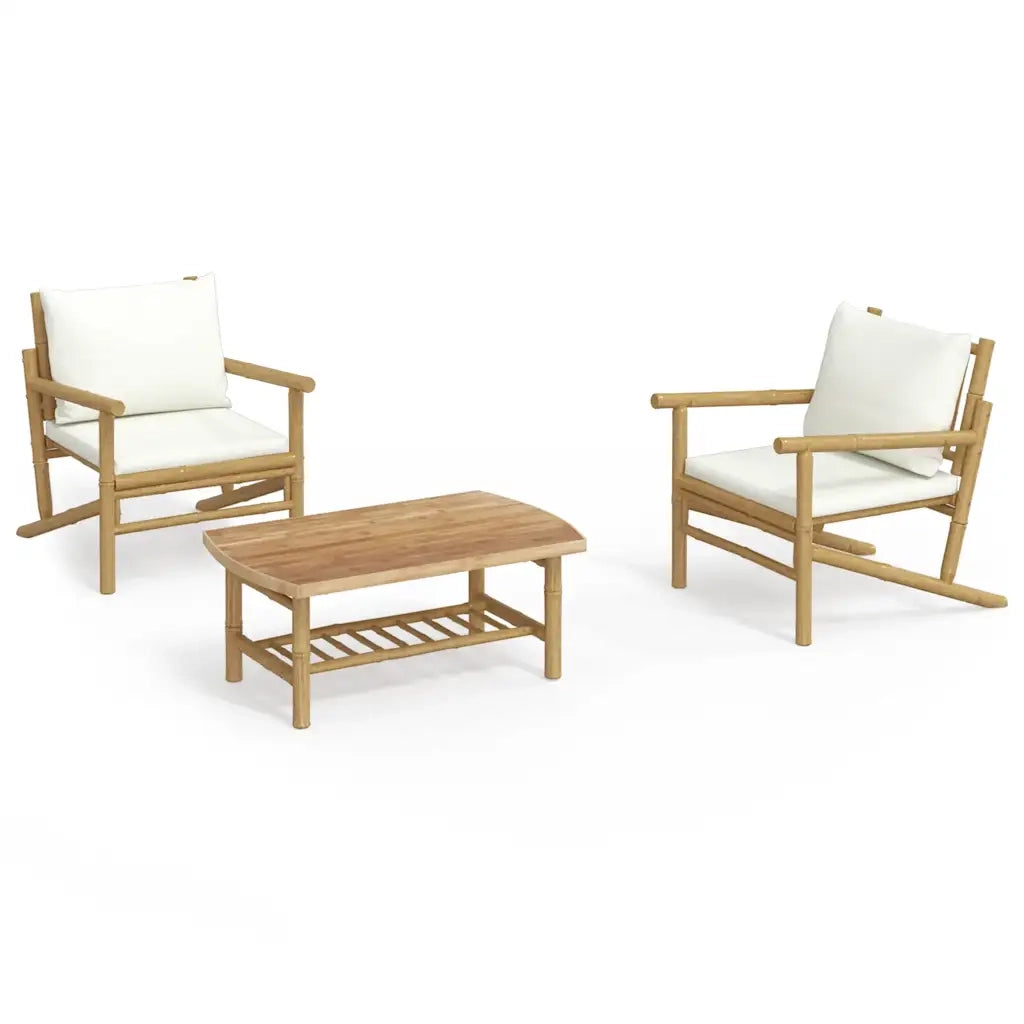 Set Salotto da Giardino 3pz con Cuscini Bianco Crema in BambÃ¹cod mxl 100362