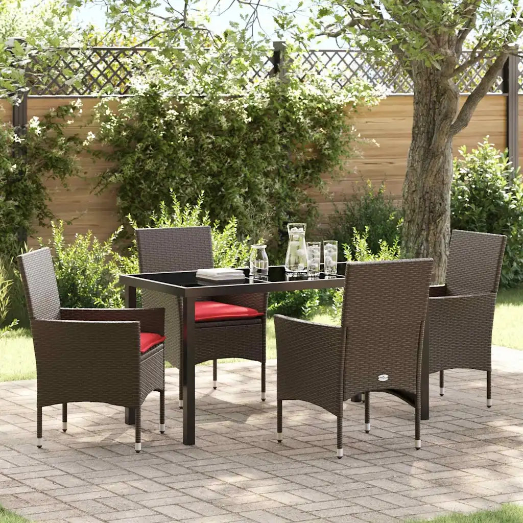 Set di tavolo e sedie con cuscino 5 pcs Marrone Rattan in PE