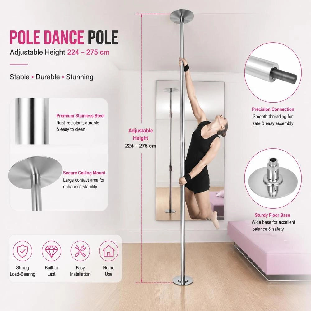 High-quality Dance Pole For Pole Dancing, 45mm Diameter, Adjustable Height 224 - 275 Cm