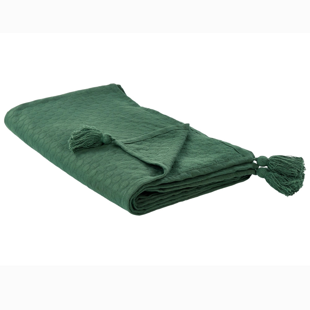 Copriletto in cotone verde 200 x 220 cm con frange Decorativo Camera da letto