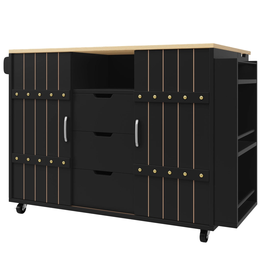 Isola da cucina 110x42x90 cm con piano ribaltabile e ante scorrevoli in MDF nera