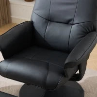 Poltrona massaggiante e reclinabile in tessuto PU con rotazione a 360° e poggiapiedi, 75x79.5x107 cm, Nero