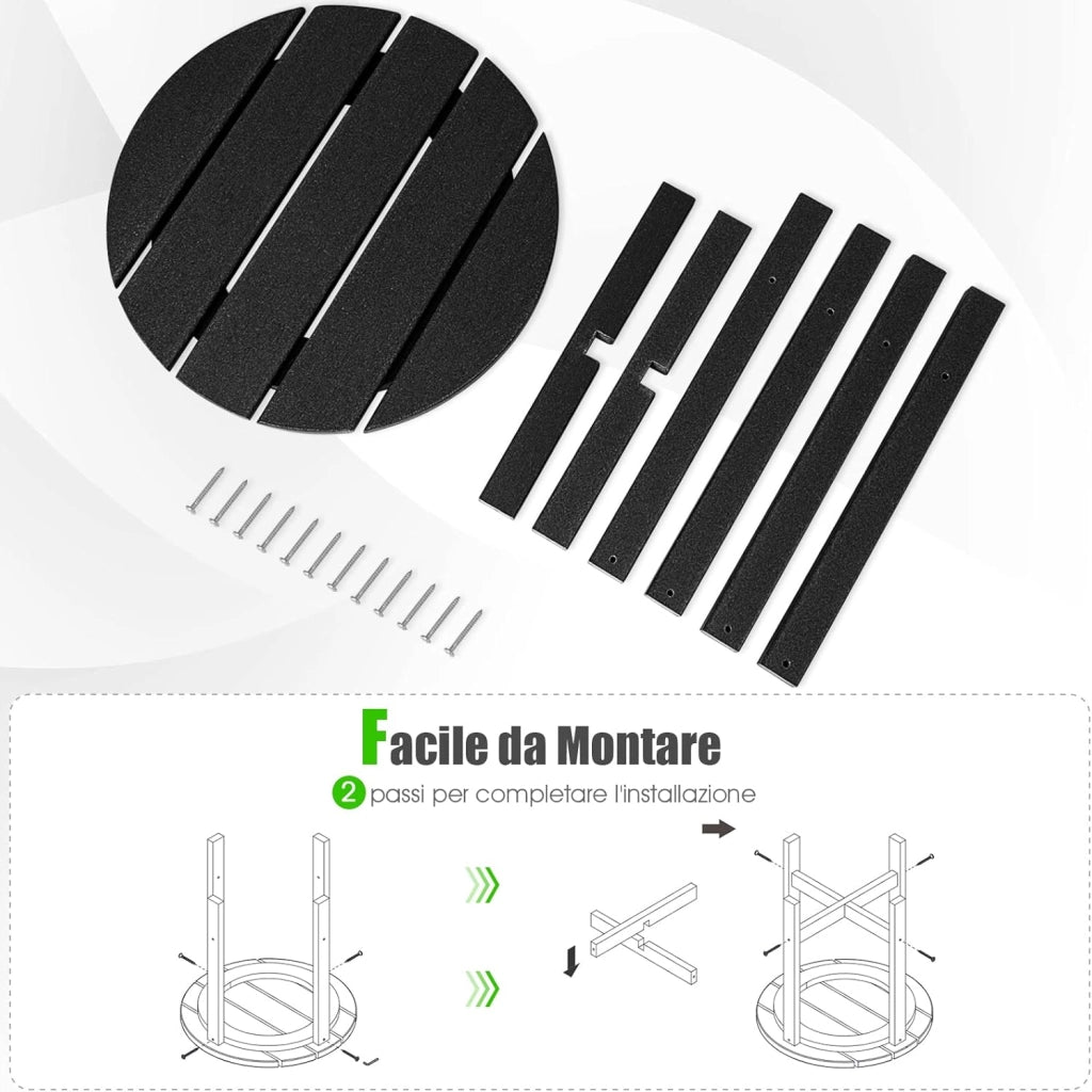 Tavolino da Giardino Rotondo per Esterno, Tavolo Adirondack in HDPE Resistente alle Intemperie, per Interno ed Esterno Patio, Portico, Giardino, Facile Manutenzione (Rotondo, nero)