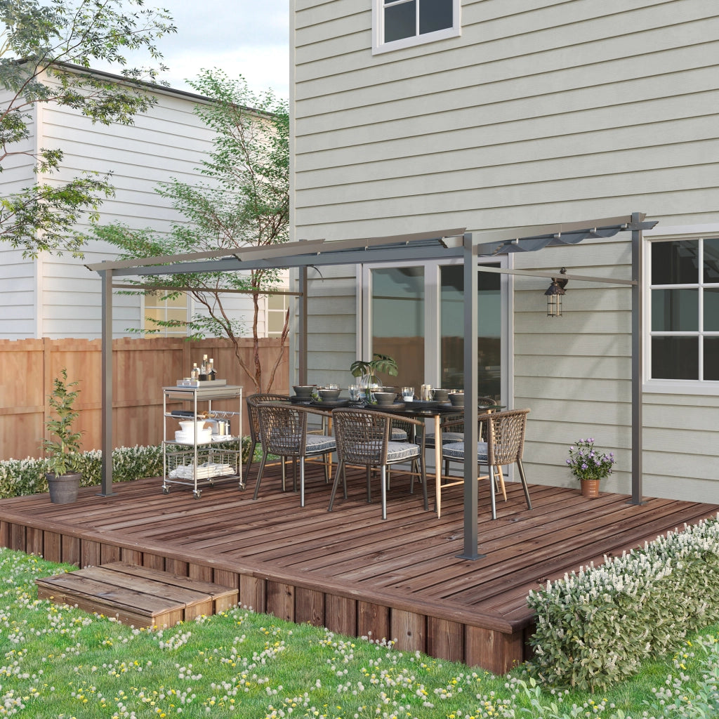 Pergola retrattile 4x3 m ¨C zephmum ¨C grigio, struttura metallo, tessuto polyester