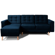 Divano angolare trasformabile HASGARD 3 posti blu scuro 248x162 cm - con contenitore e piedi in legno