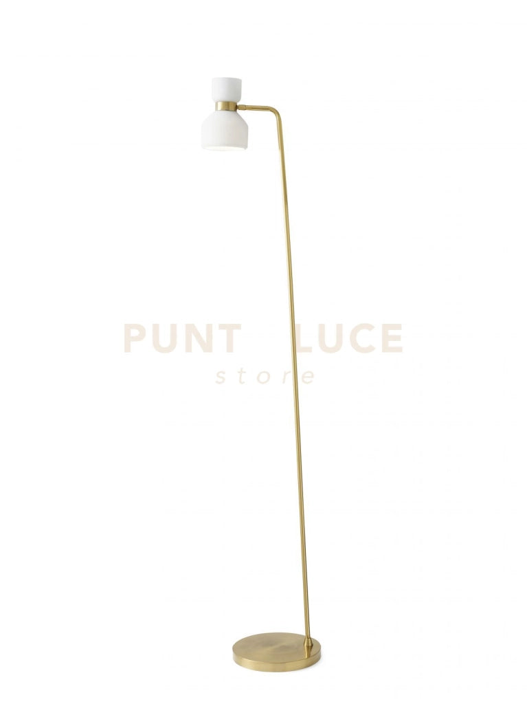 FIFTY LAMPADA DA TERRA STRUTTURA OTTONE VETRO BIANCO OPALE ATTACCO E14