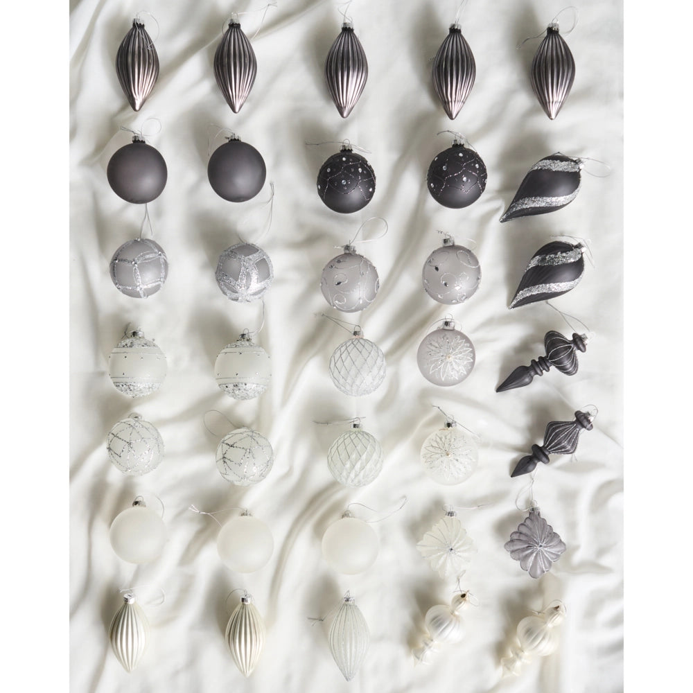 Set di 35 palline di Natale in vetro grigio da appendere all'albero di Natale in stile in stile tradizionale glamour