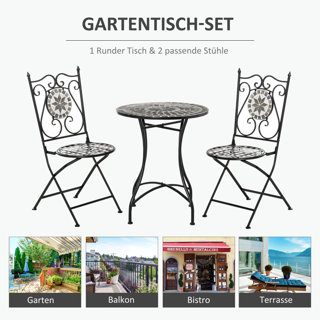 Set da giardino 2 posti con tavolo e sedie pieghevoli ¨C Minimal ¨C Mosaico metallo ceramica multicolore