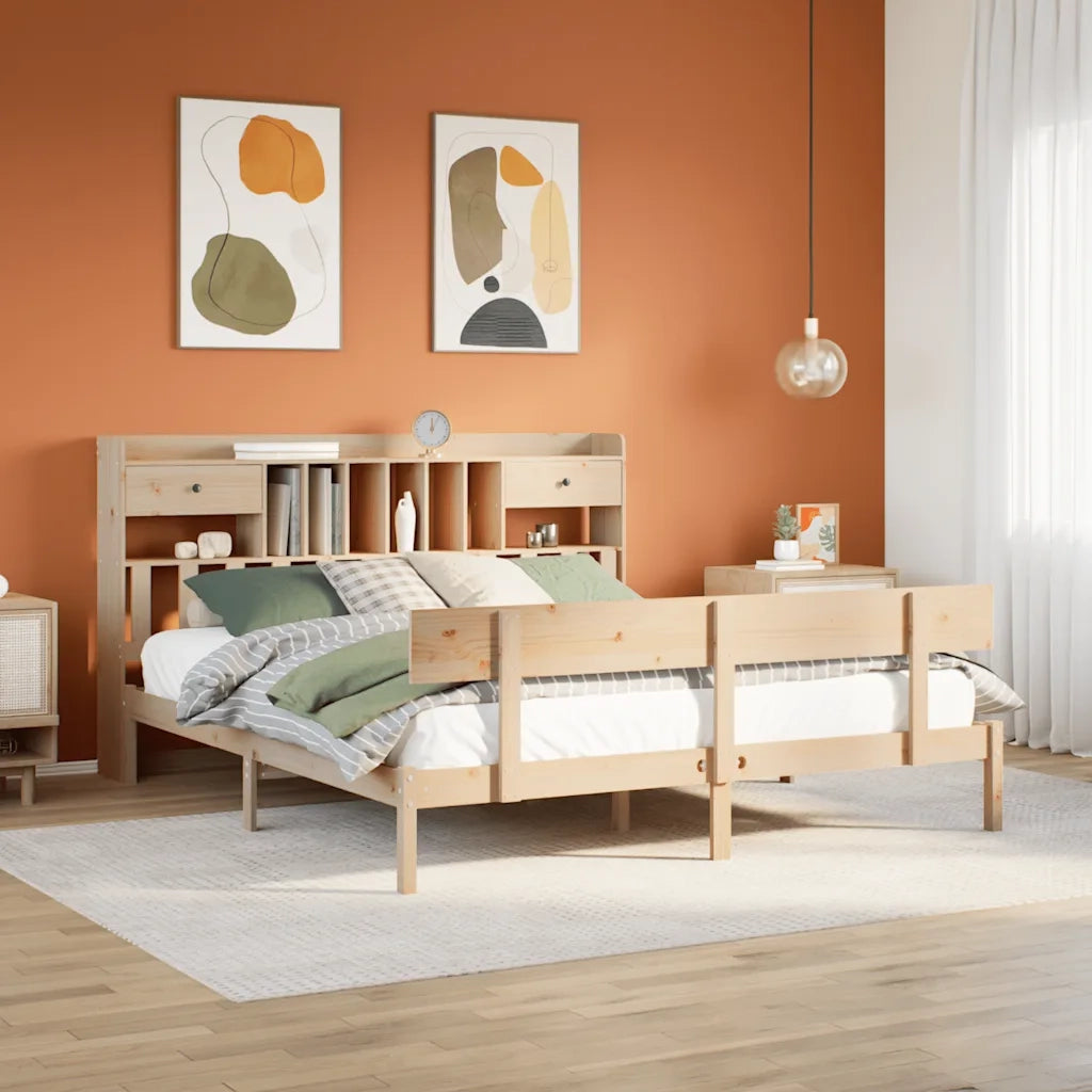 Letto Libreria senza Materasso-Struttura Letto con contenitore 180x200 cm in Legno di Pino 225518