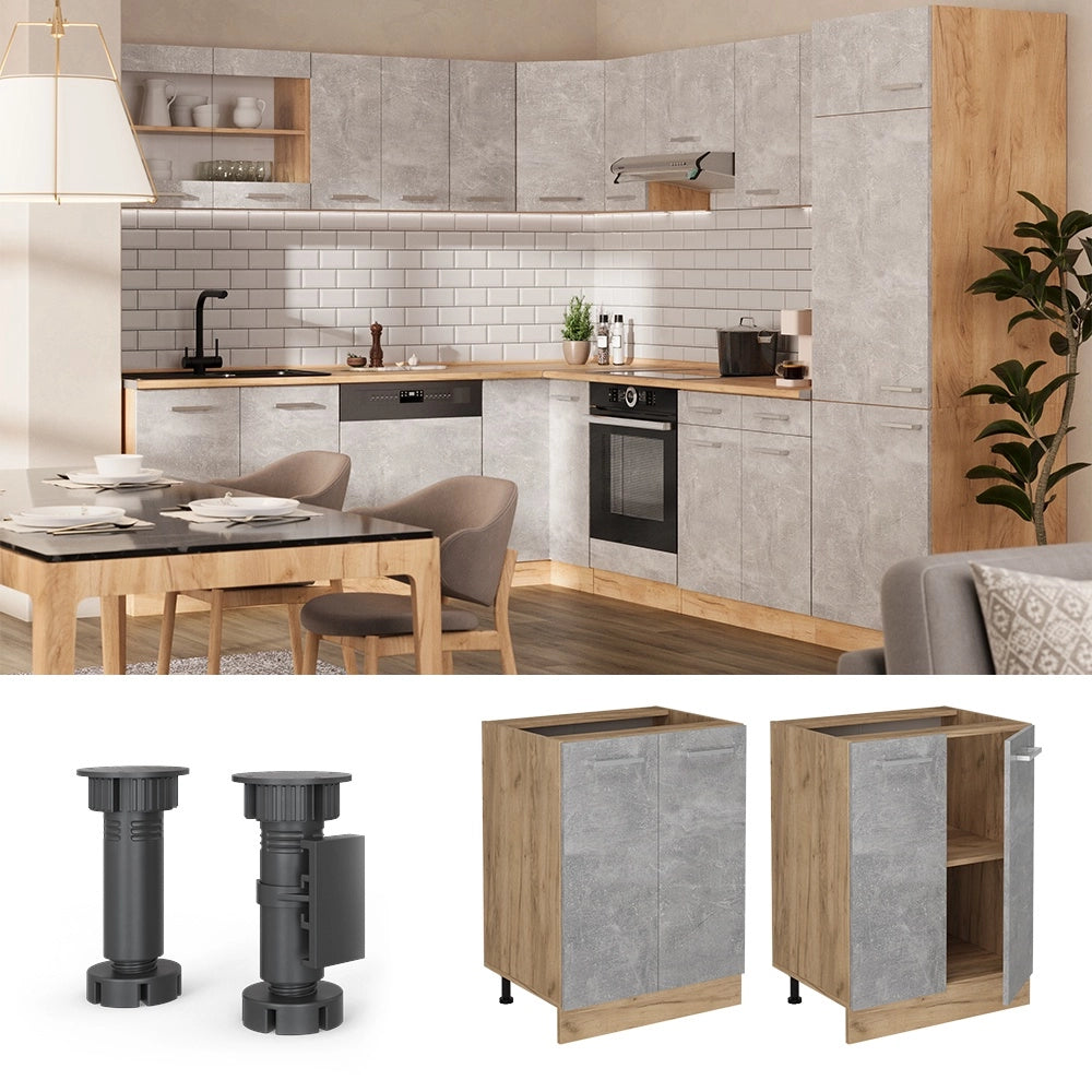 Mobiletto base cucina R-Line Calcestruzzo/Rovere dorato 60 cm PL Marmo Vicco