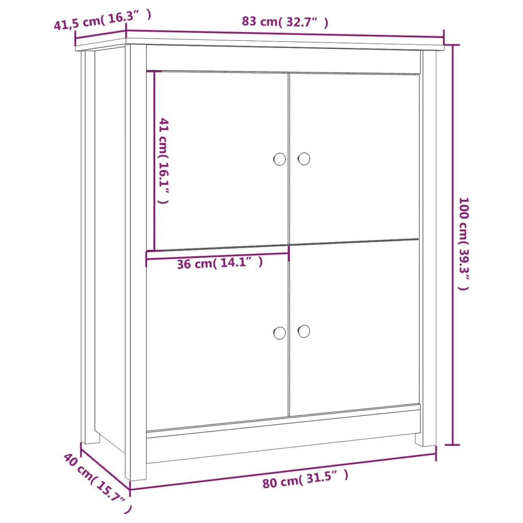 Credenza Nera 83x41,5x100 cm in Legno Massello di Pino 821511