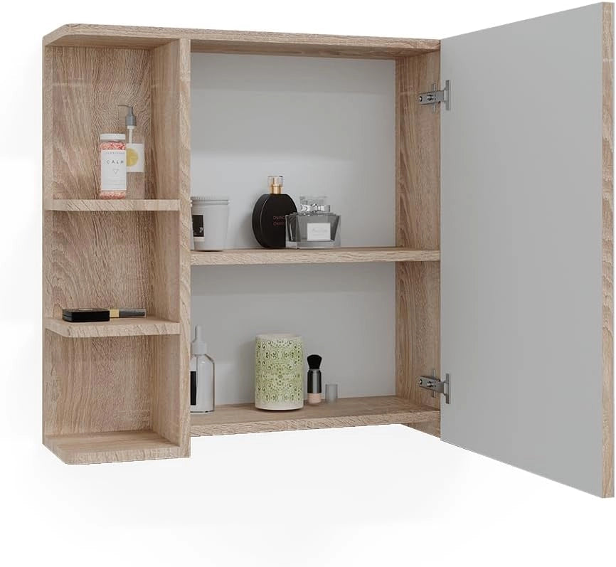 Specchio contenitore bagno Fynn, Sonoma, 79.6 x 64 cm, con specchio e ripiani aperti per montaggio a parete