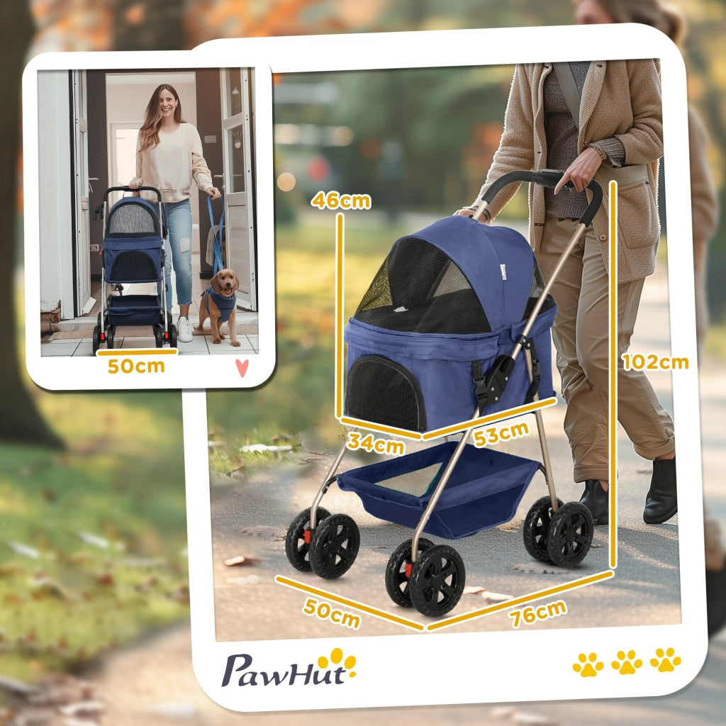 Passeggino per Cani 3 in 1 Pieghevole con Cestino Inferiore Blu
