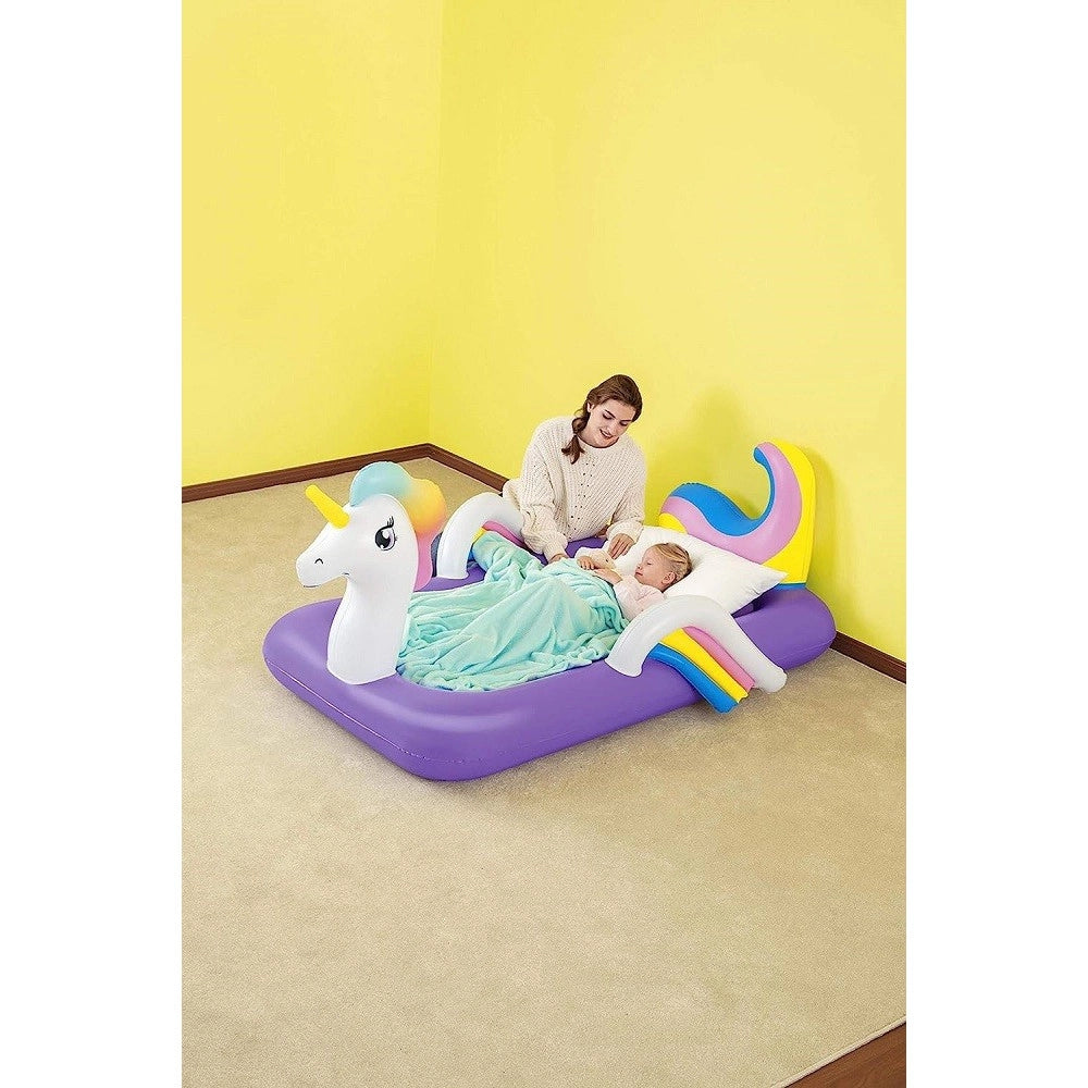 Trade Shop - Lettino Gonfiabile Per Bambini Unicorno 196x104x84 Cm Materasso Floccato 67713 -