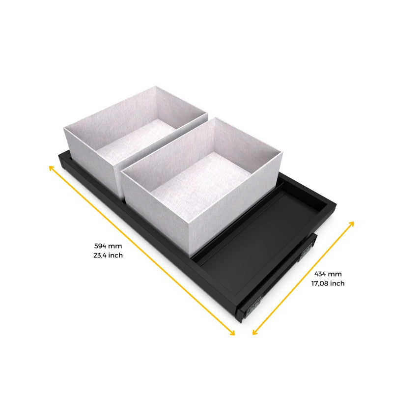 Kit di vassoio metallico e telaio a scorrimento con chiusura ammortizzata per armadio, regolabile, modulo 600 mm, Nero..