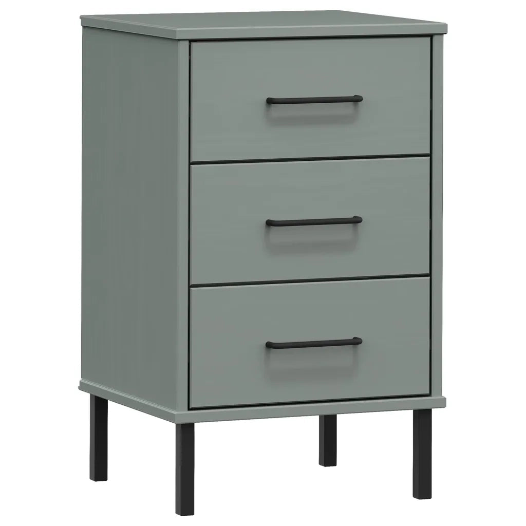 Comodino con Gambe in Metallo Grigio Legno Massello Pino OSLO cod mxl 30233