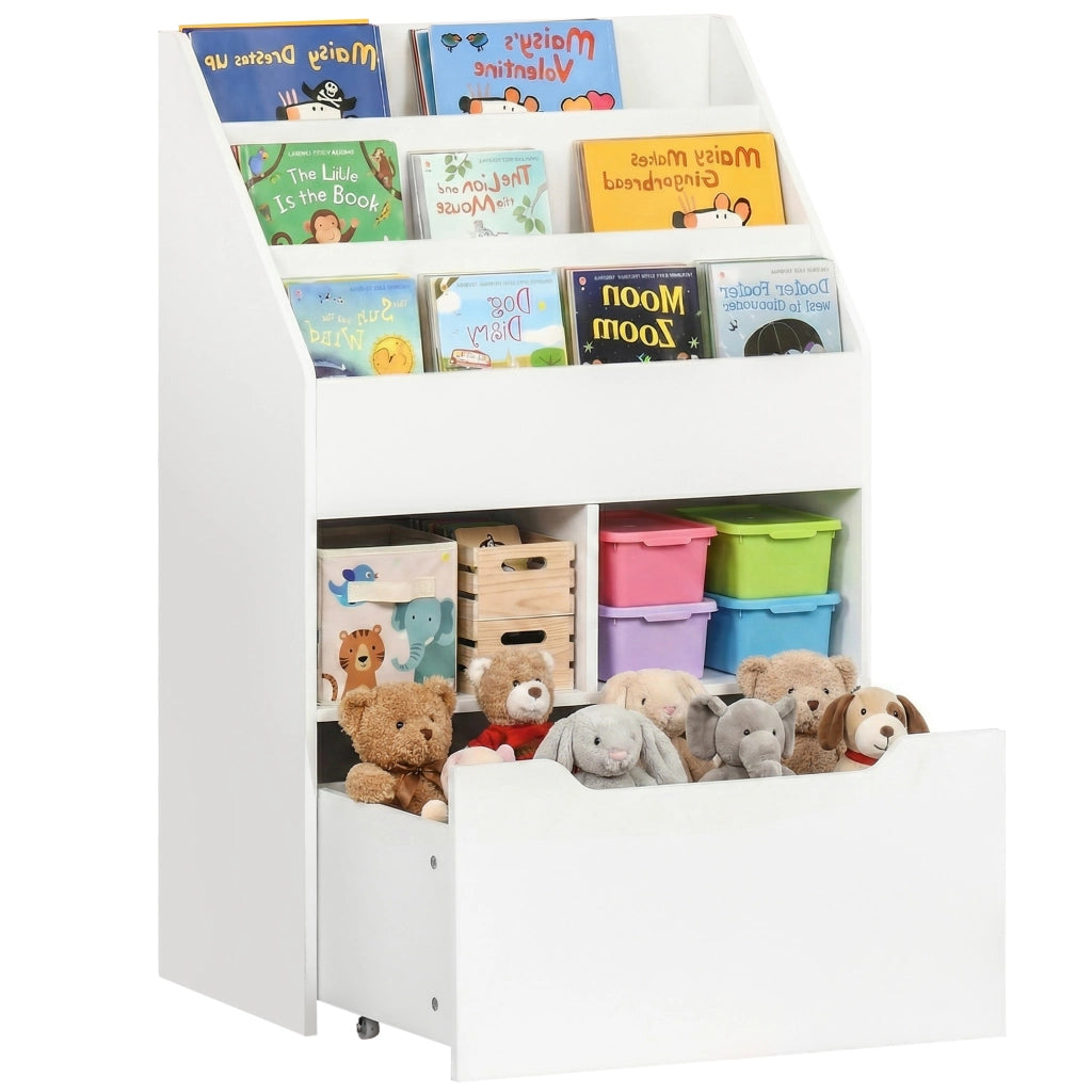 Piccola Libreria per Bambini con Ripiani e Cassetto in MDF. 60x29.9x90cm. Bianco