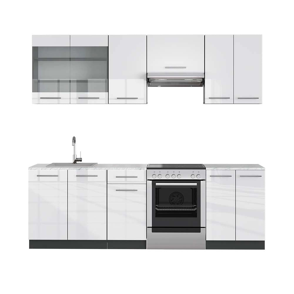 Cucina componibile Fame-Line Bianco lucido/Antracite 240 cm, PL Marmo Vicco