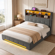Letto contenitore 160x200 cm in velluto grigio scuro con LED e USB-C