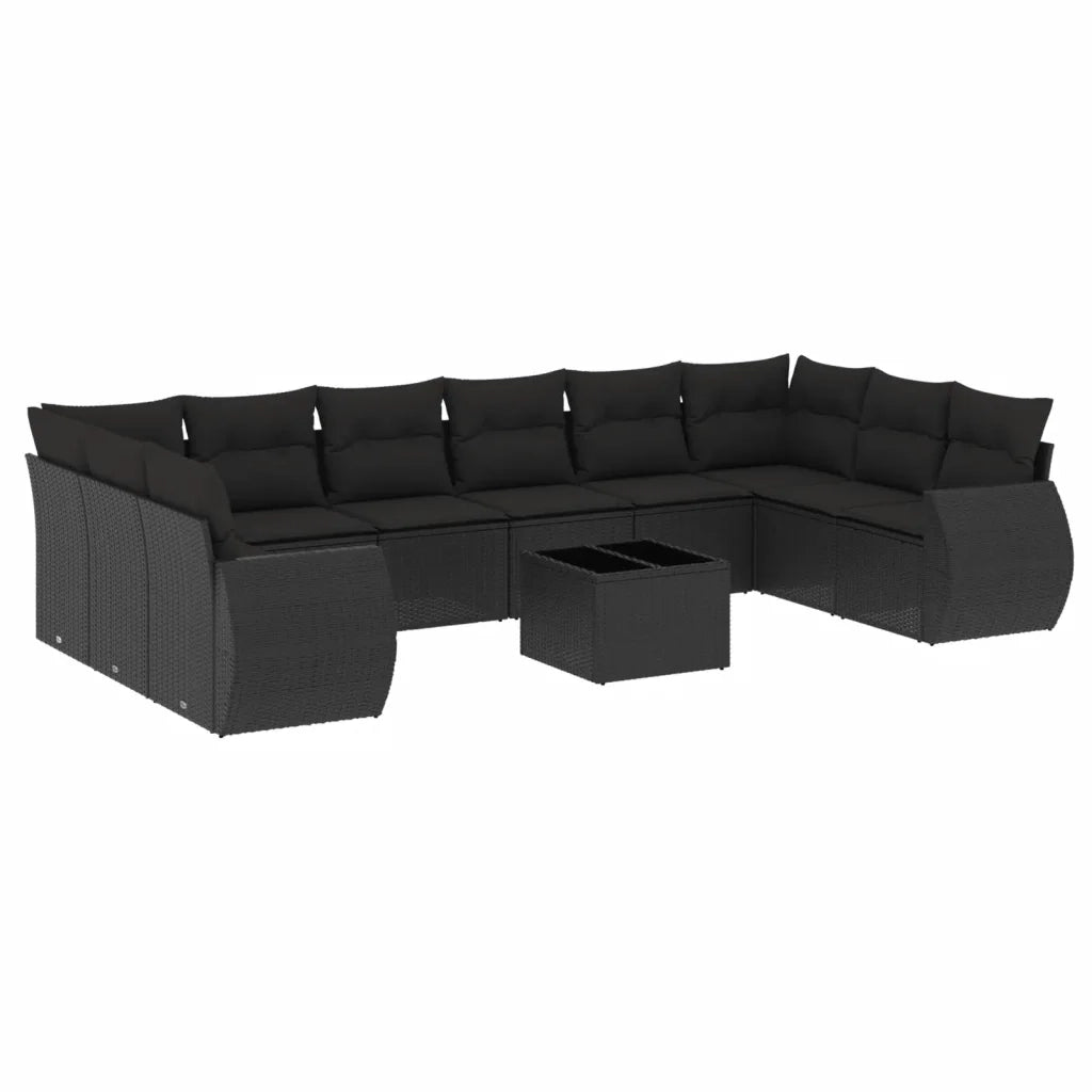 Set Divani da Giardino 11 pz con Cuscini in Polyrattan Nero 3254212
