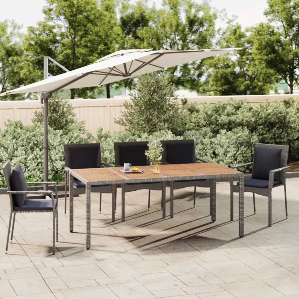 Tavolo Giardino | Tavolino da esterno Piano Legno Grigio Polyrattan e Massello Acacia