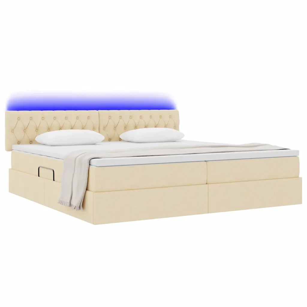 Letto con contenitore e LED con led Crema 200 x 200 cm Tessuto 3371233