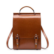 Zaino in vera pelle, stile British College, marrone