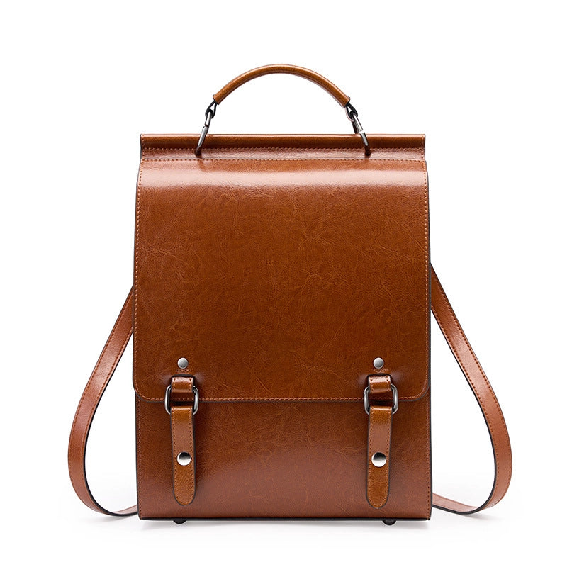 Zaino in vera pelle, stile British College, marrone