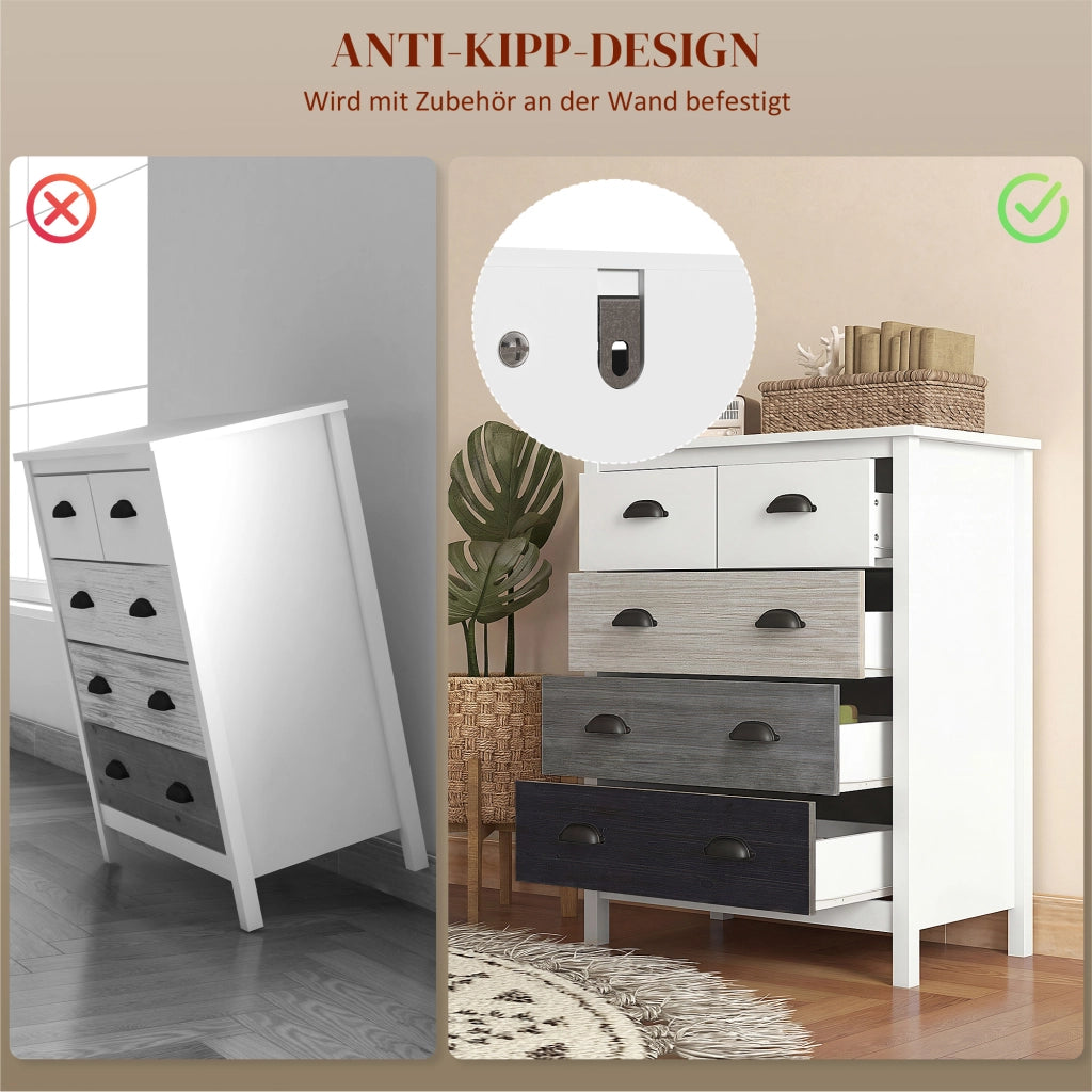 Cassettiera 5 Cassetti ¨C Zephmum ¨C Bianco MDF Pino 70x38x85