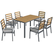 7 pezzi. Set di mobili da giardino set da giardino con 1 tavolo da pranzo 6 sedie cuscini per terrazza legno naturale