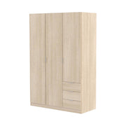 Guardaroba Astuzzia, Armadio per camera da letto a 3 ante e 3 cassetti, Mobile con 3 ripiani e barra appendiabiti, cm 121x52h180, Rovere