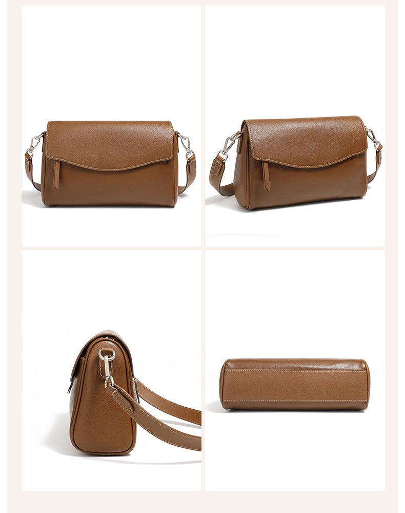 Borsa a tracolla da donna in vera pelle marrone