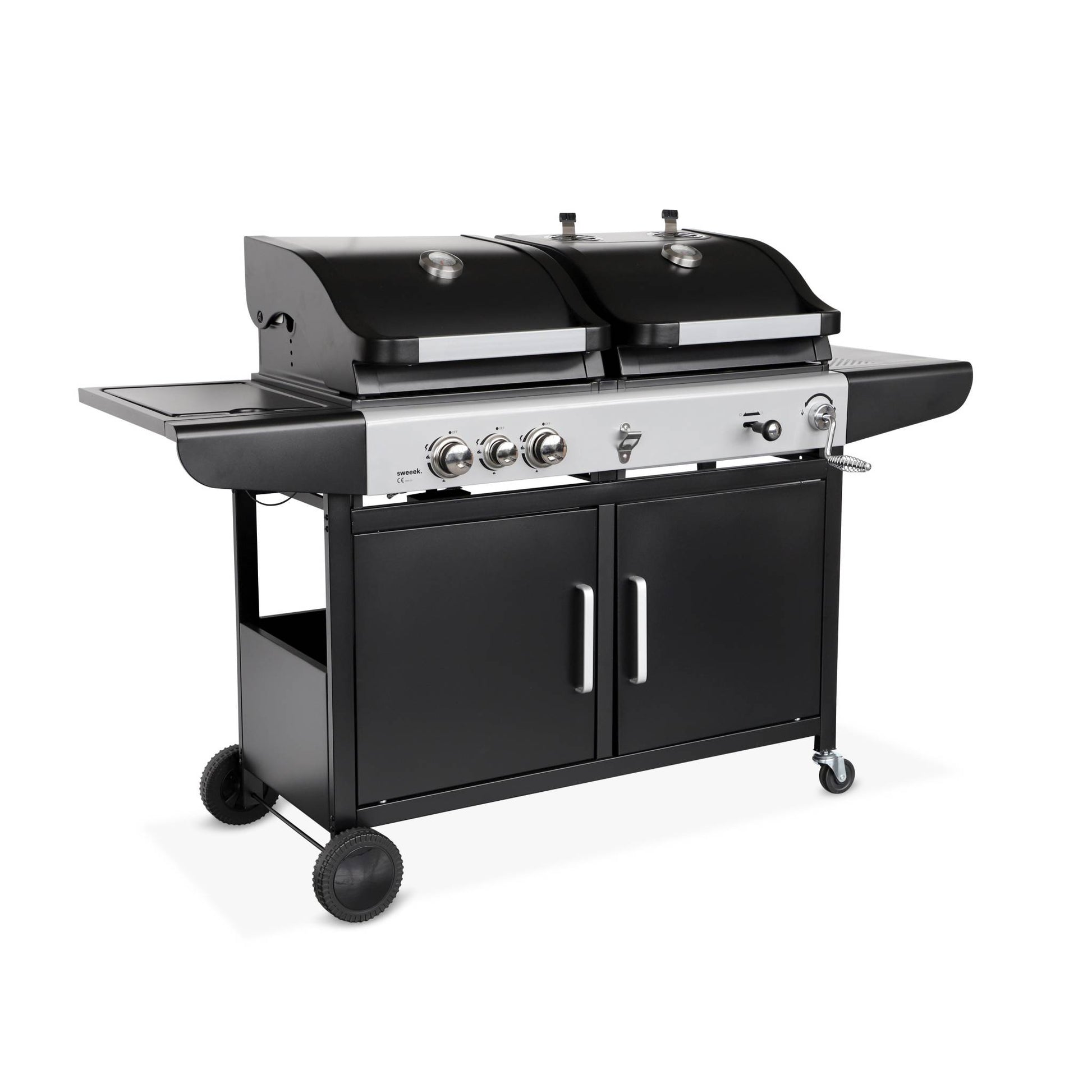 Barbecue a gas 2 in 1, 3 bruciatori + 1 fuoco laterale, nero