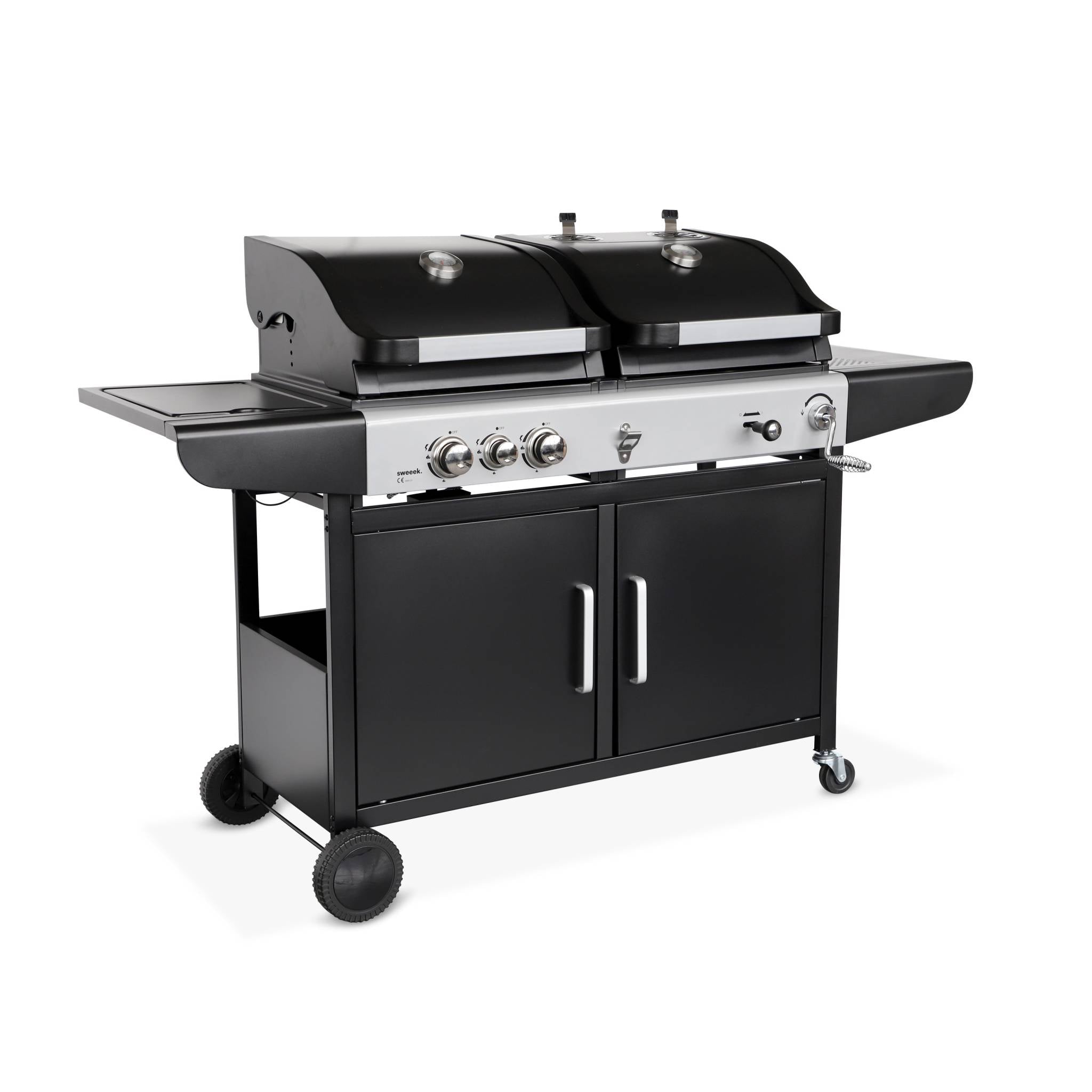 Barbecue a gas 2 in 1, 3 bruciatori + 1 fuoco laterale, nero