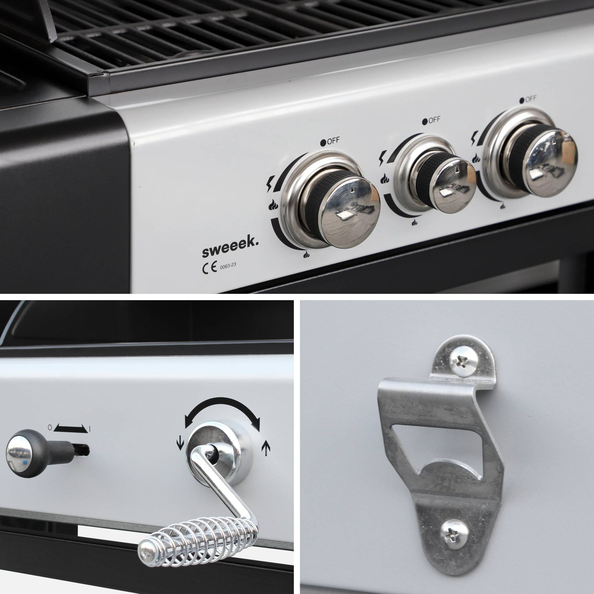 Barbecue a gas 2 in 1, 3 bruciatori + 1 fuoco laterale, nero