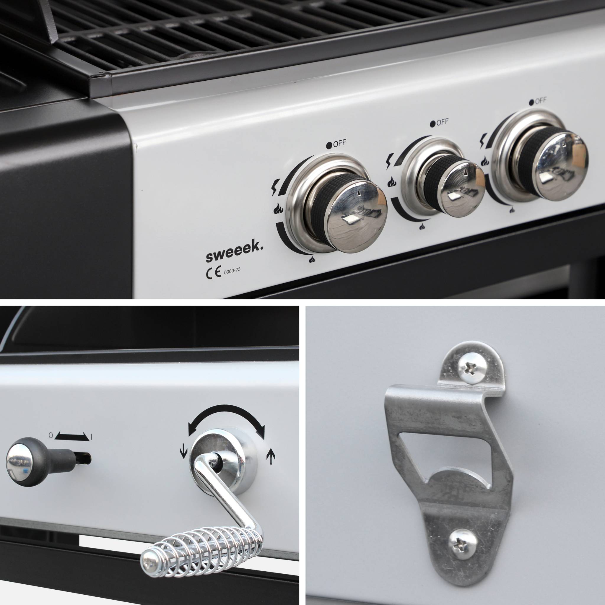 Barbecue a gas 2 in 1, 3 bruciatori + 1 fuoco laterale, nero