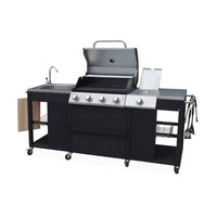 Barbecue a gas a 5 fuochi con 1 bruciatore laterale, nero